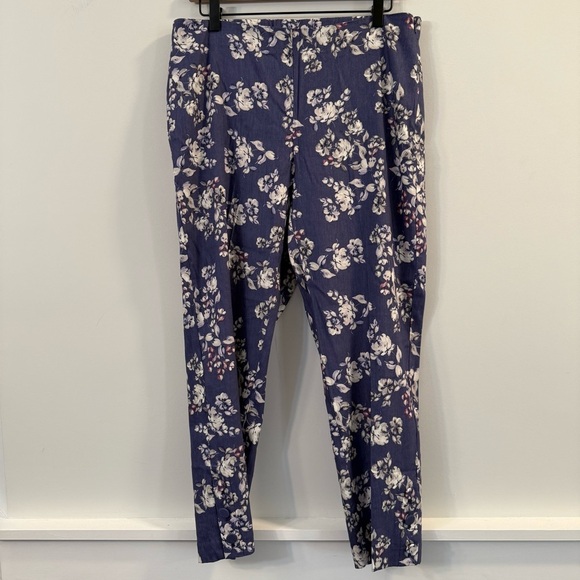 Women’s new J. Jill Blue and White Floral Linen stretch Pants size medium M - Picture 1 of 6